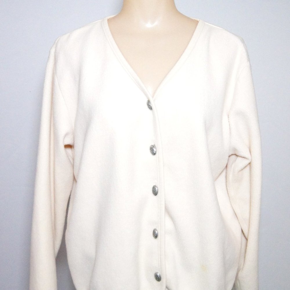 LL Bean Fleece Cardigan, Cream color, Womens Medium